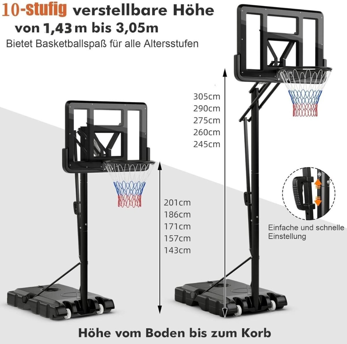 Reguliuojamo aukščio mobilus krepšinio stovas (Juoda) – Paveikslėlis 2