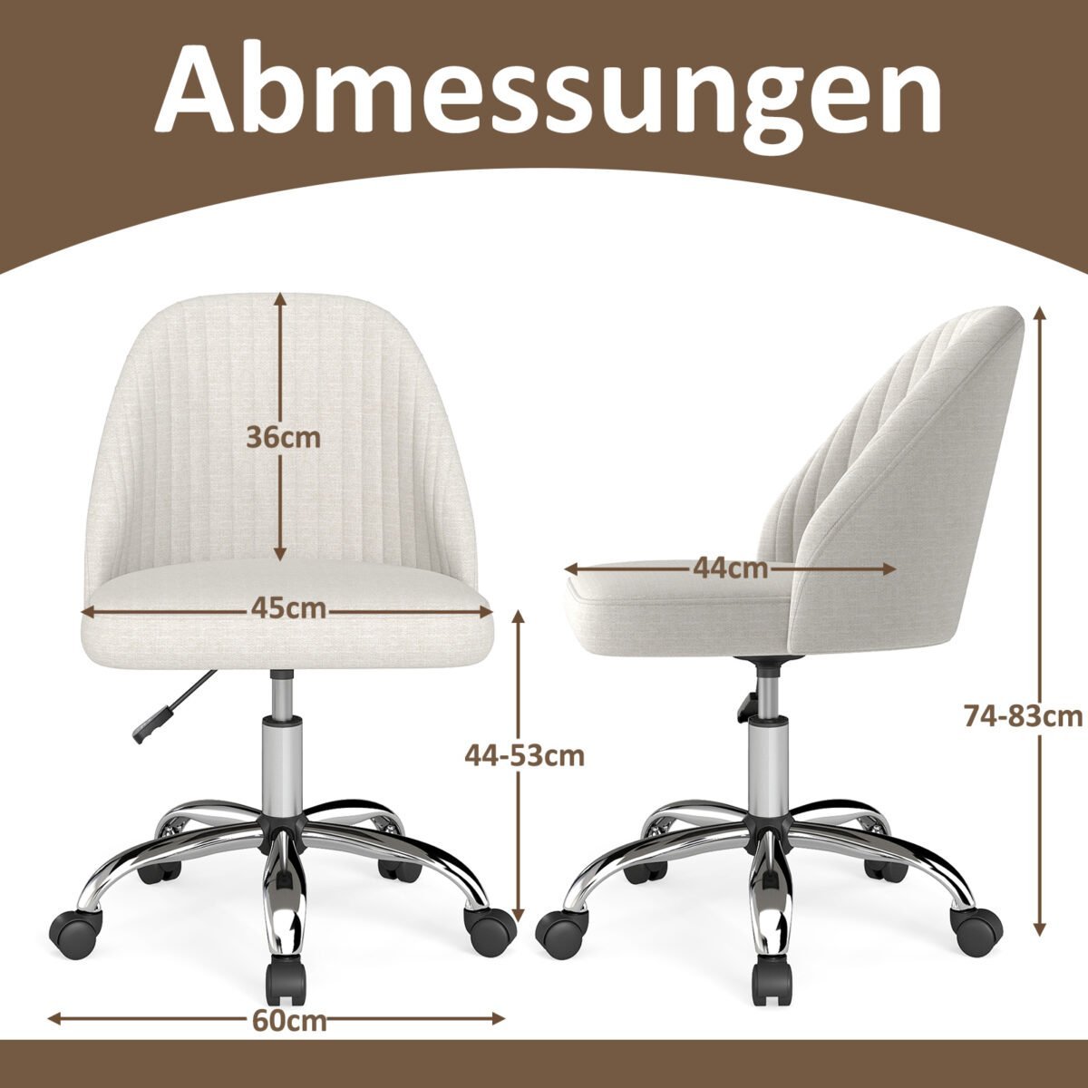 Reguliuojamo aukščio sukamoji kėdė be porankių (Smėlio spalva) – Paveikslėlis 2