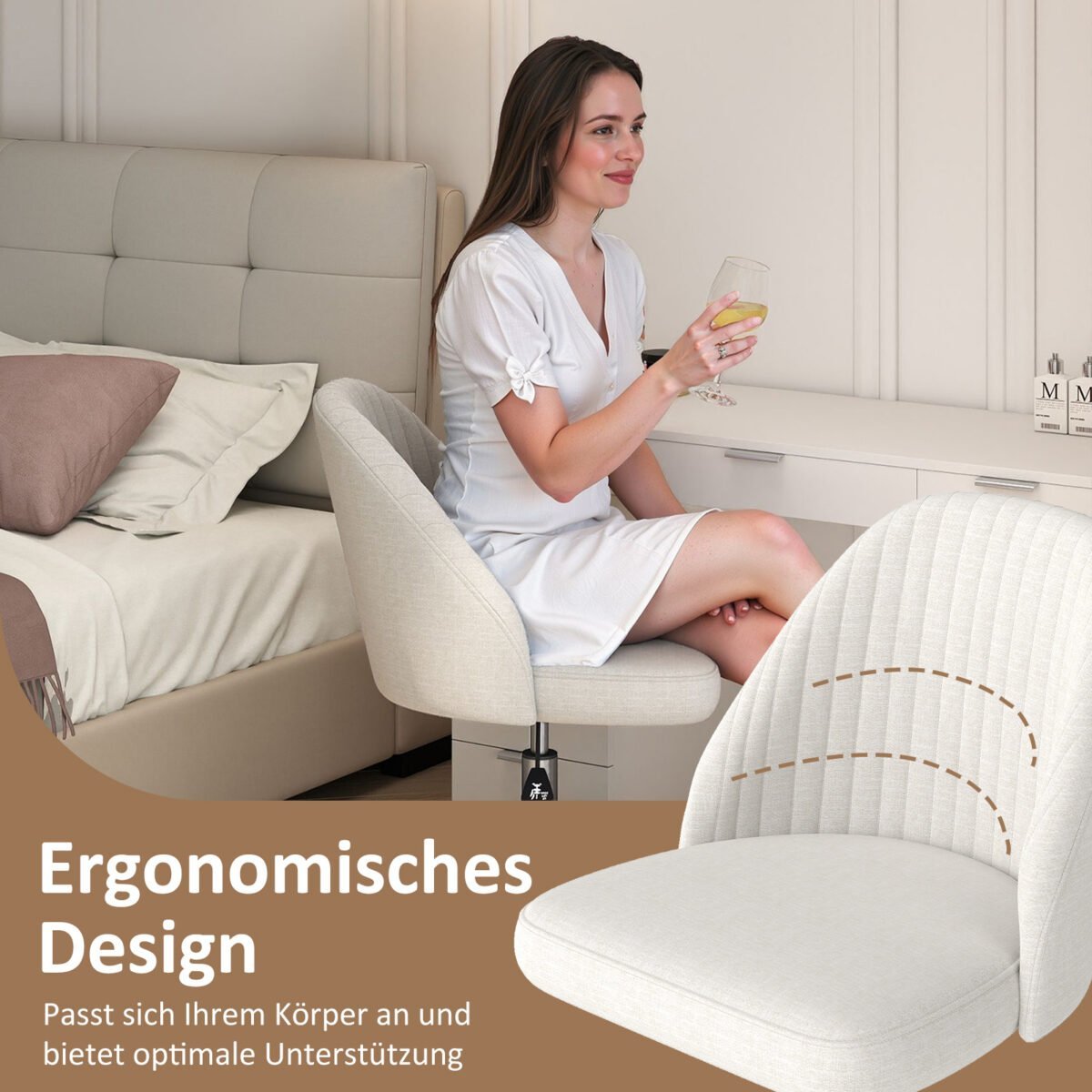 Reguliuojamo aukščio sukamoji kėdė be porankių (Smėlio spalva) – Paveikslėlis 3