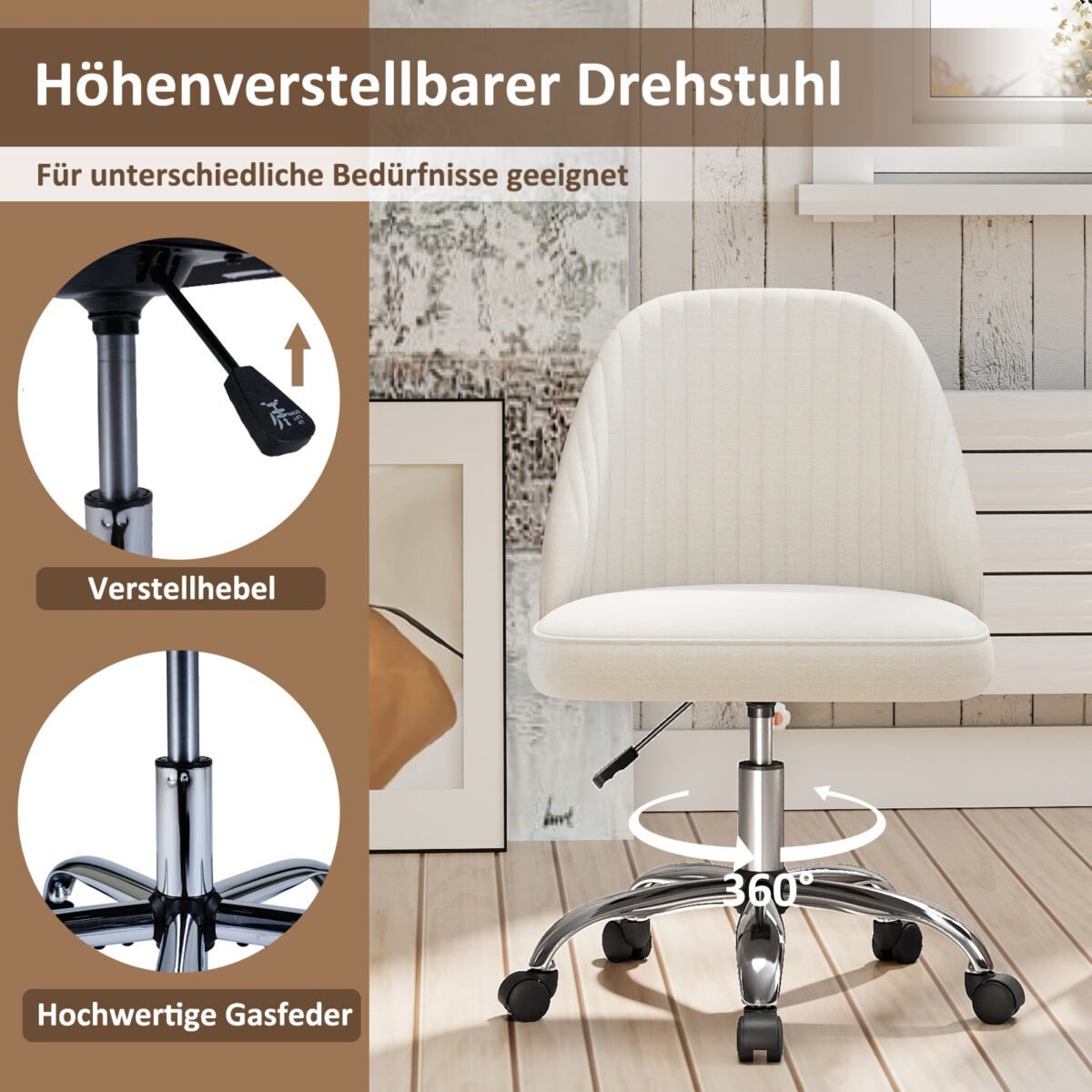 Reguliuojamo aukščio sukamoji kėdė be porankių (Smėlio spalva) – Paveikslėlis 5