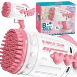 Rožinis muilo burbulų pistoletas su 91 anga