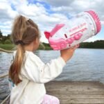 Rožinis muilo burbulų pistoletas su 91 anga, LED ir skysčiu – Paveikslėlis 4