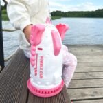Rožinis muilo burbulų pistoletas su 91 anga, LED ir skysčiu