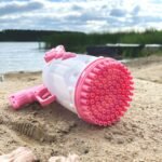 Rožinis muilo burbulų pistoletas su 91 anga, LED ir skysčiu