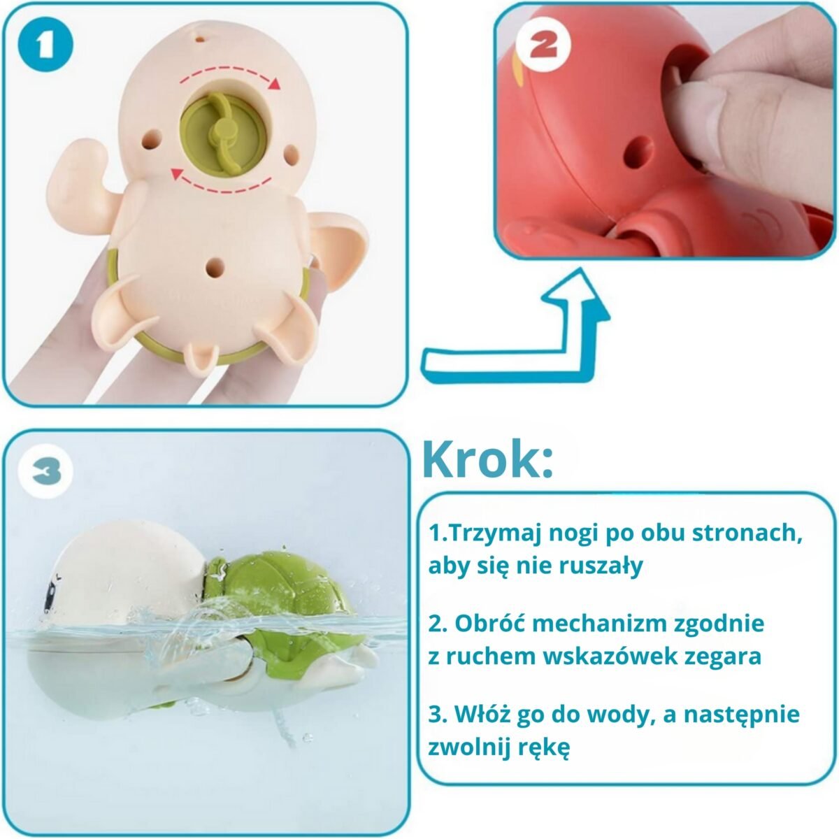 Rožinis užsukamas plaukiojantis vėžliukas maudynėms – Paveikslėlis 3