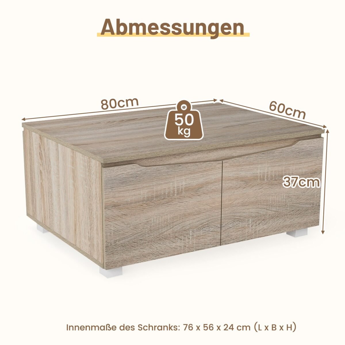 Kavos staliukas su paslėpta daiktadėže ir keturiomis dvipusėmis durelėmis (Ąžuolo pilka) – Paveikslėlis 2