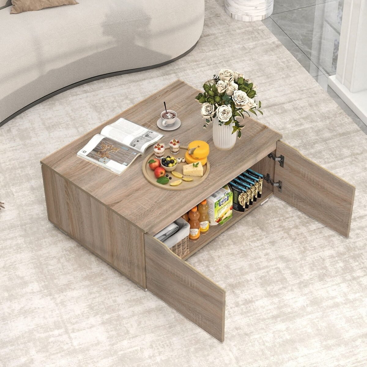 Kavos staliukas su paslėpta daiktadėže ir keturiomis dvipusėmis durelėmis (Ąžuolo pilka) – Paveikslėlis 4