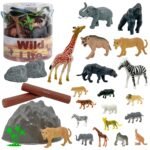 Safari gyvūnų figūrėlių rinkinys su žemėlapiu kibirėlyje