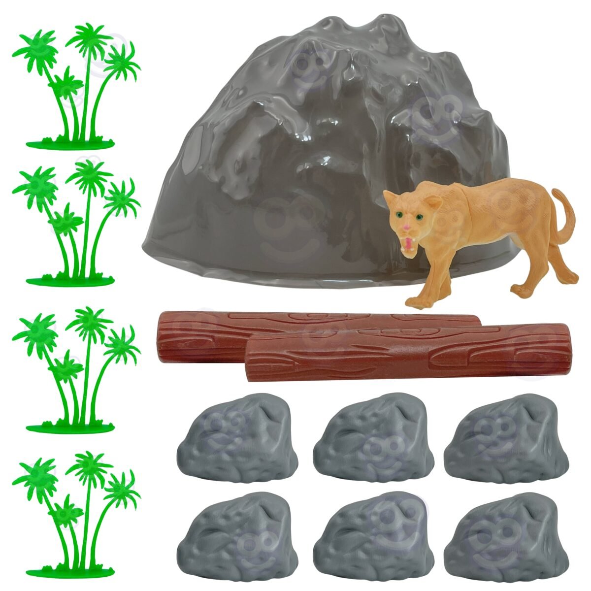 Safari gyvūnų figūrėlių rinkinys su žemėlapiu kibirėlyje, 34 dalys – Paveikslėlis 4