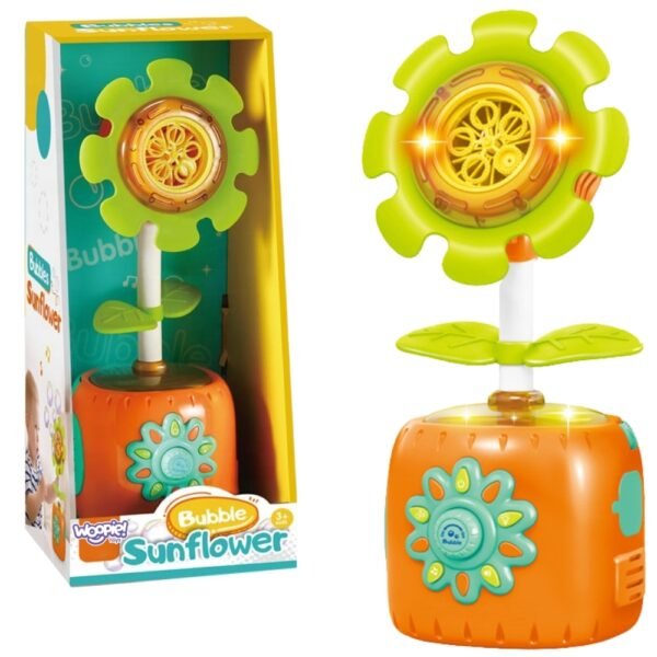 Saulėgrąžos formos burbulų mašinėlė su muzika ir šviesomis