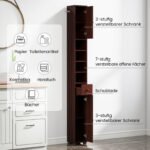 Siaura vonios spintelė su 2 durelėmis stalčiumi ir reguliuojamomis lentynomis (Ruda) – Paveikslėlis 4