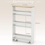 Siauras mobilus vežimėlis su 4 lentynomis (Natūrali + Balta) – Paveikslėlis 2