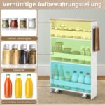 Siauras mobilus vežimėlis su 4 lentynomis (Natūrali + Balta) – Paveikslėlis 3