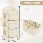 Siauras nišinis vežimėlis su 3 stalčiais ir perforuota lenta (Balta) – Paveikslėlis 2