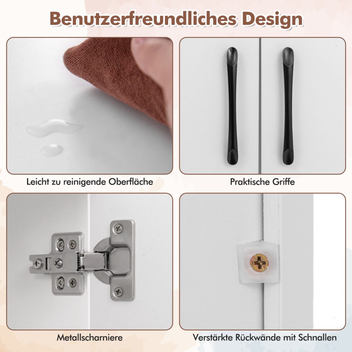 Sieninė pakabinama spintelė su 2 durelėmis ir 2 atvirais skyriais (Balta) – Paveikslėlis 4