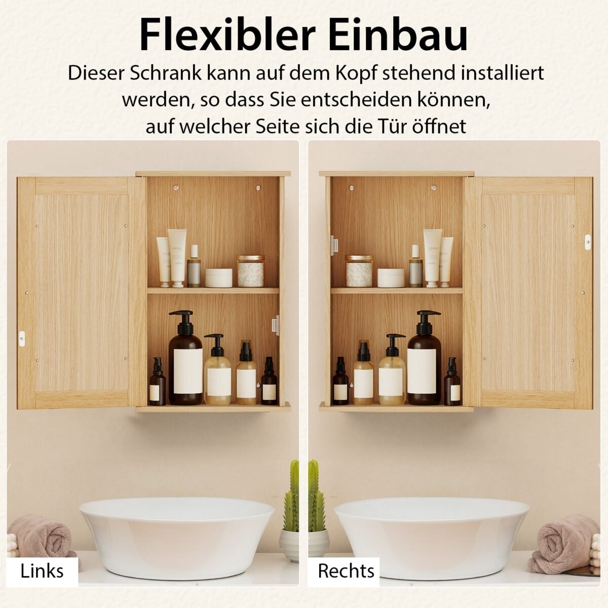 Sieninė vonios spintelė su veidrodžiu ir reguliuojama lentyna (Natūrali) – Paveikslėlis 5