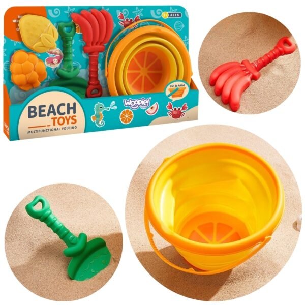 Smėlio rinkinys su sulankstomu kibirėliu ir tropinių vaisių motyvais