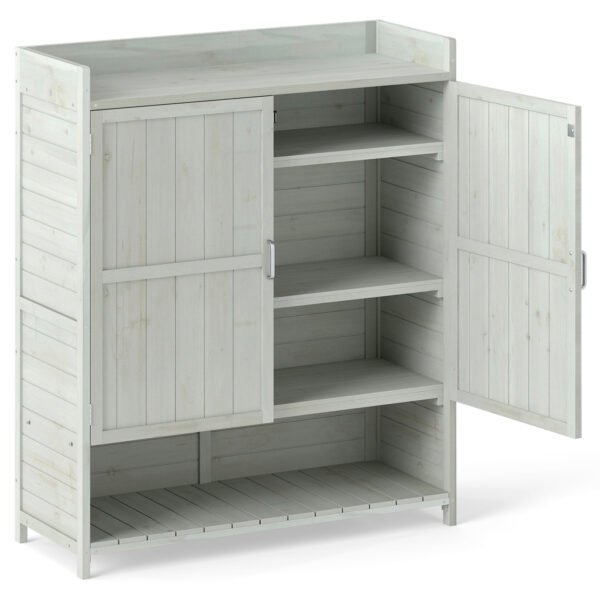 Sodo darbastalis su spintele ir išimamomis lentynomis (Pilka)