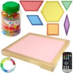 Spalvas keičianti LED šviesos lenta su pulteliu ir 140 Montessori mozaikos kaladėlių