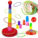 Spalvingas vikrumo žiedų metimo žaidimas su stulpeliu