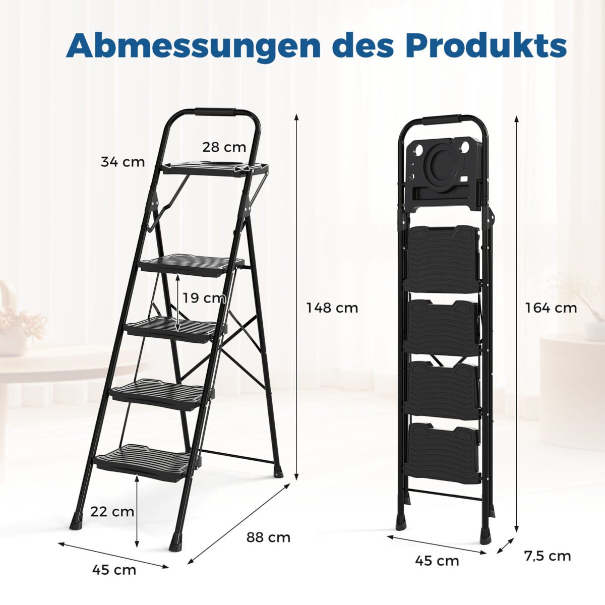 Sulankstomos kopėčios su įrankių dėklu (Juoda) – Paveikslėlis 2