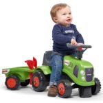 Stumiamasis traktoriukas Baby Claas žalias su priekaba ir priedais