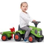 Stumiamasis traktoriukas Baby Claas žalias su priekaba ir priedais
