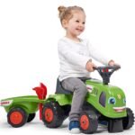 Stumiamasis traktoriukas Baby Claas žalias su priekaba ir priedais