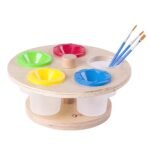 Sukamas medinis dažų stovas su 5 indeliais