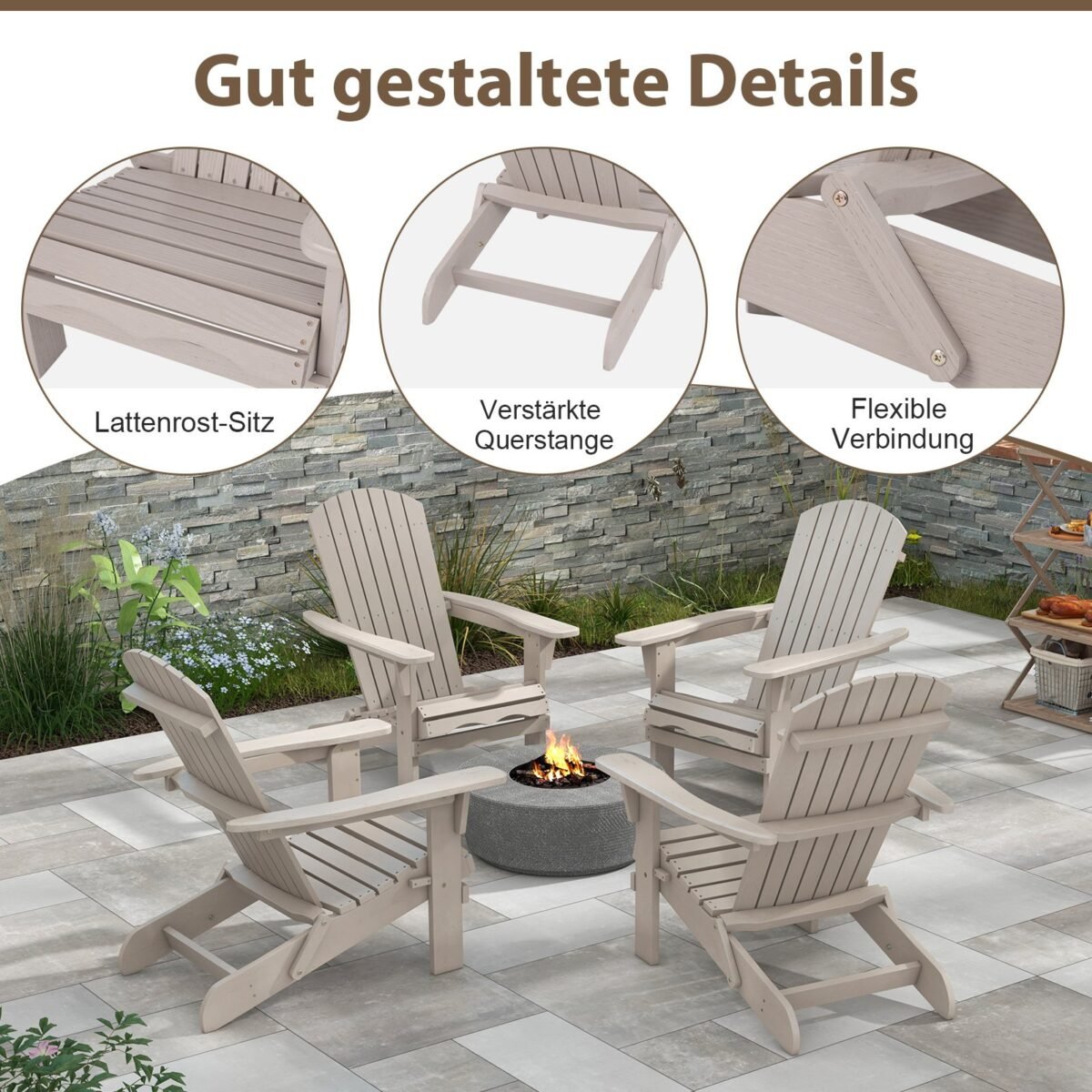 Sulankstoma medinė Adirondack kėdė su aukštu atlošu (Pilka) – Paveikslėlis 3