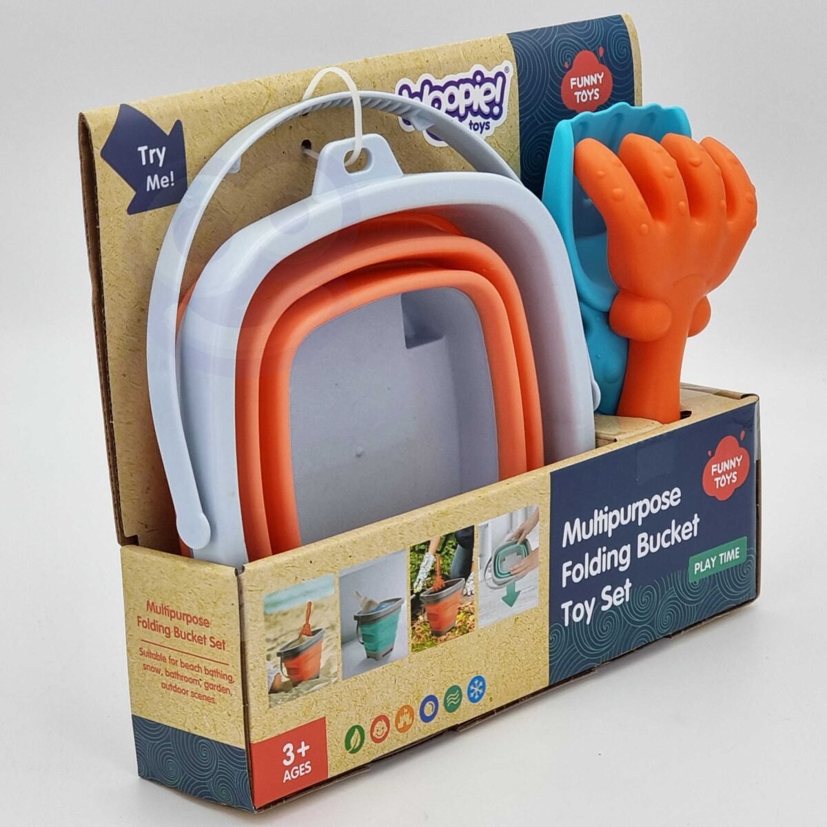 Sulankstomas silikoninis kibirėlis su grėbliuku ir kastuvėliu, oranžinis – Paveikslėlis 11