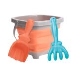 Sulankstomas silikoninis kibirėlis su grėbliuku ir kastuvėliu, oranžinis – Paveikslėlis 3