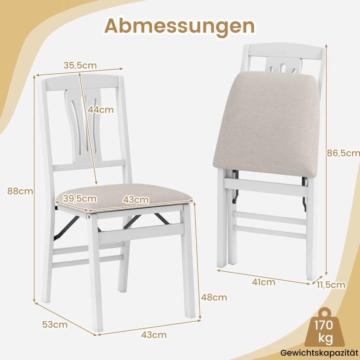 Sulankstomų valgomojo kėdžių komplektas su gumamedžio rėmu ir paminkštintomis sėdynėmis (Balta) – Paveikslėlis 2