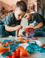 Šviečiančios magnetinės kaladėlės kamuoliukų trasai, 49 dalių rinkinys