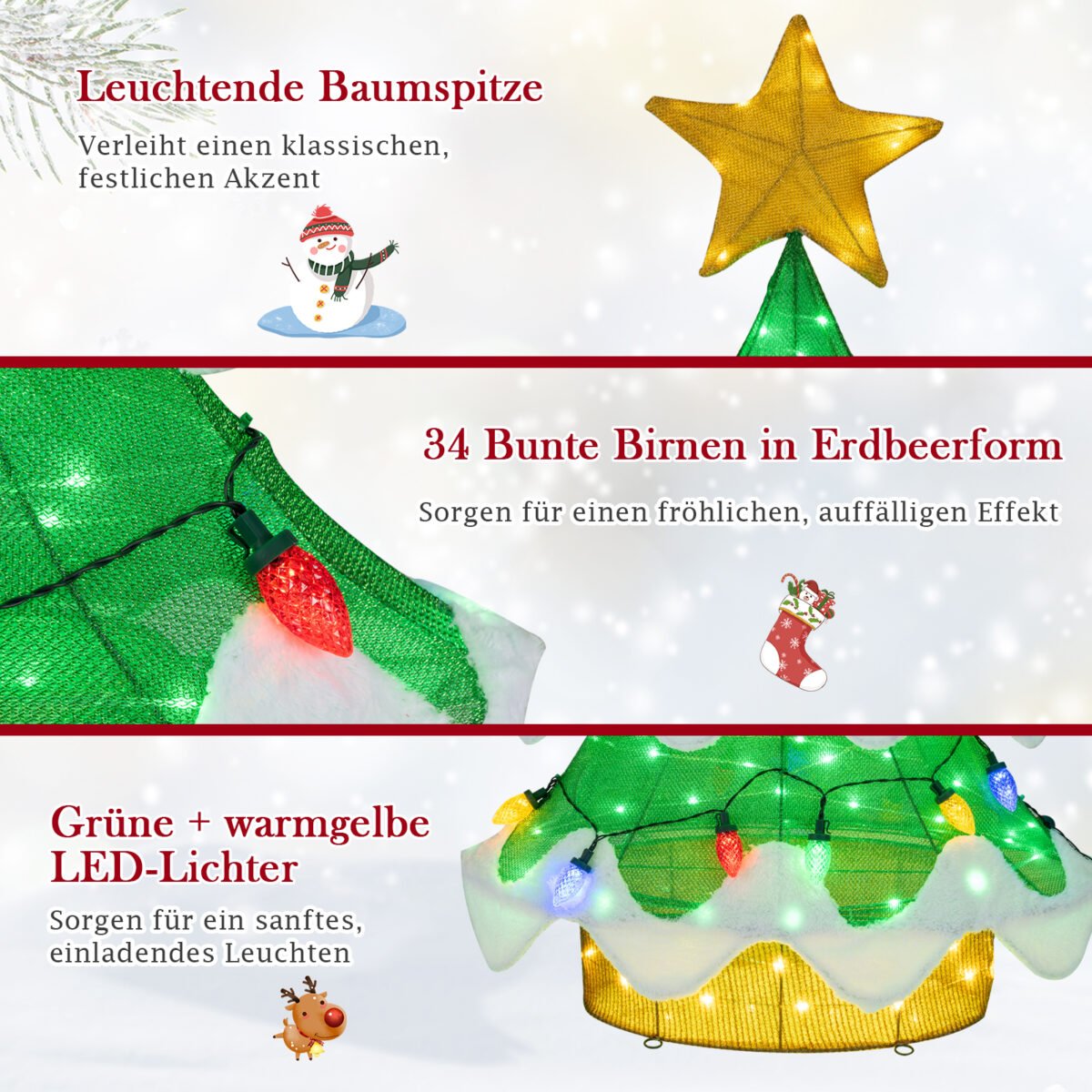 Šviečianti 3D Kalėdų eglutė su LED apšvietimu ir žvaigždės viršūne (Žalia) – Paveikslėlis 3