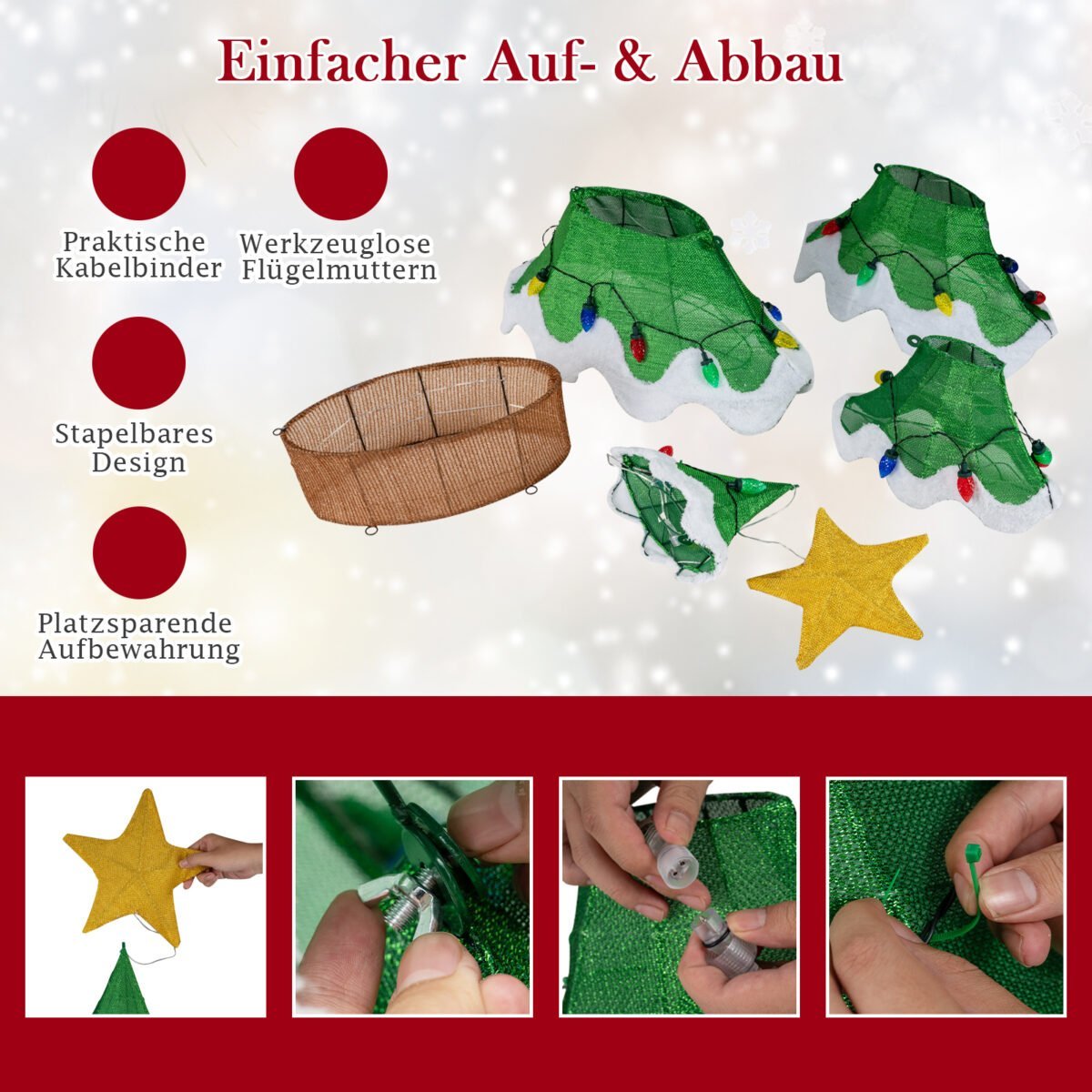 Šviečianti 3D Kalėdų eglutė su LED apšvietimu ir žvaigždės viršūne (Žalia) – Paveikslėlis 5