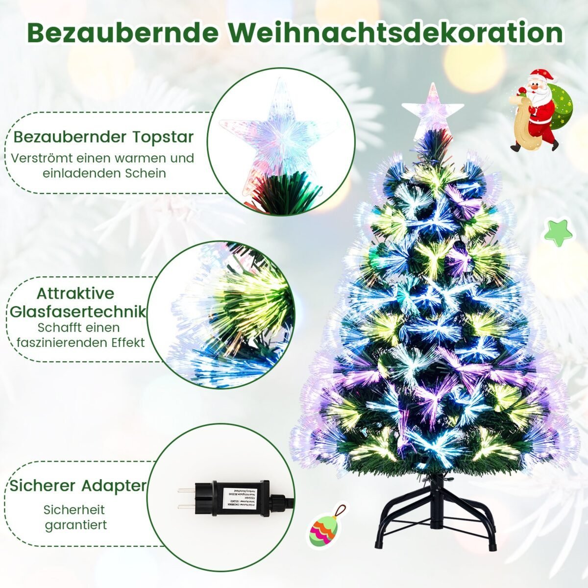 Šviesolaidinė Kalėdų eglutė su šviečiančia žvaigžde 95 cm (Žalia) – Paveikslėlis 3