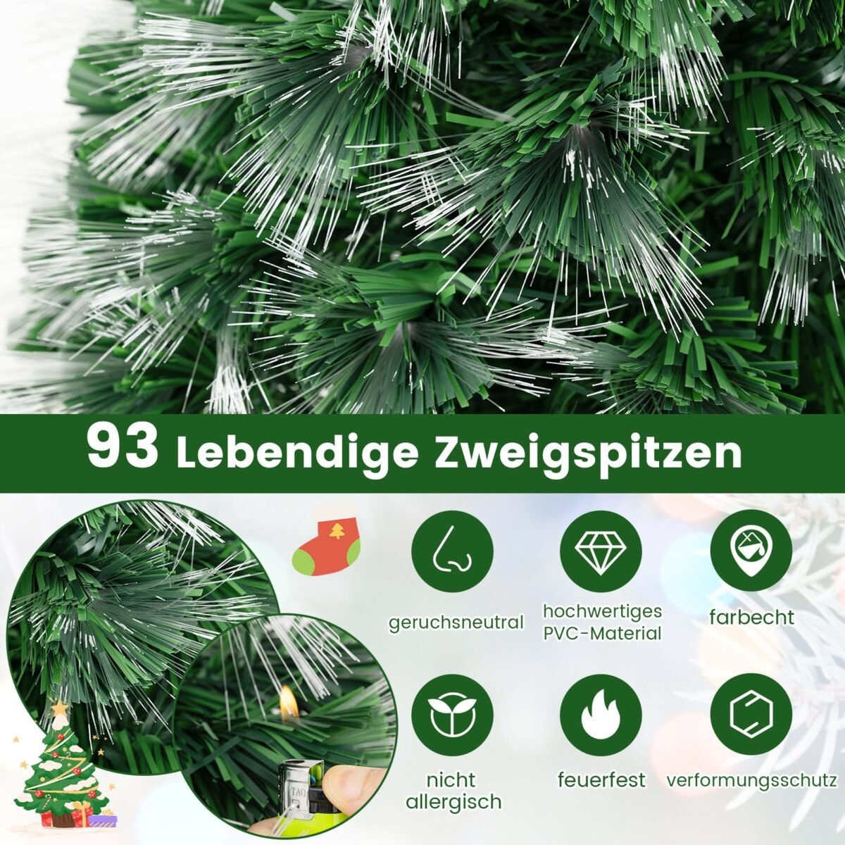 Šviesolaidinė Kalėdų eglutė su šviečiančia žvaigžde 95 cm (Žalia) – Paveikslėlis 4