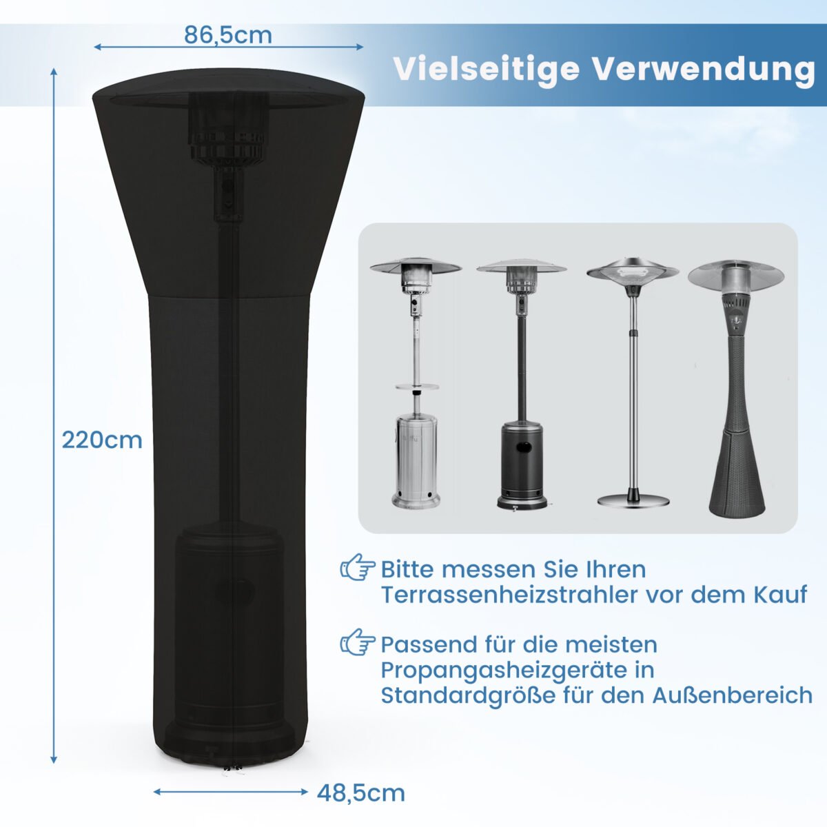 Terasos šildytuvo apsauginis užvalkalas nuo oro sąlygų (Juoda) – Paveikslėlis 2