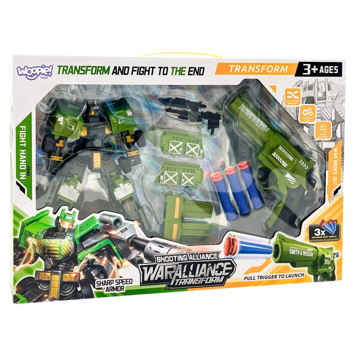 Transformuojamas robotas–kovinis automobilis 3in1 su revolveriu ir šoviniais žalias – Paveikslėlis 5