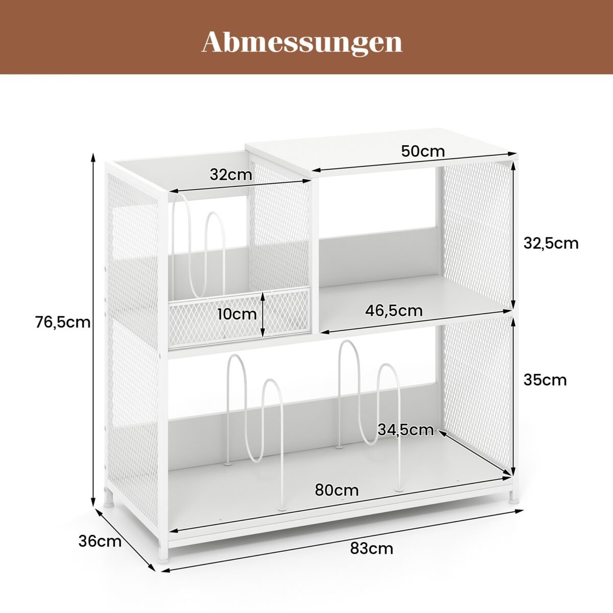 Trijų aukštų patefonų stovas su išimamomis pertvaromis talpinantis iki 300 albumų (Balta)