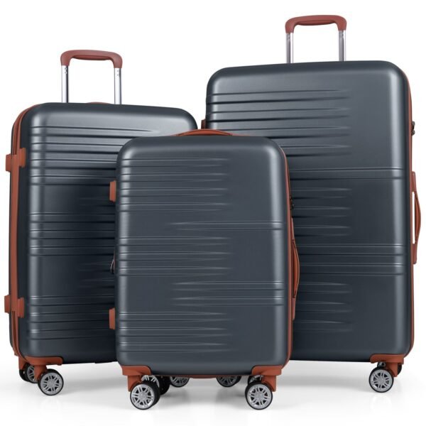 Trijų dalių kietų lagaminų komplektas su TSA spyna ir 360° ratukais (Pilka)