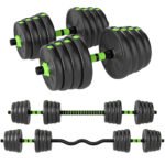 Trys viename hantelių ir štangos komplektas reguliuojamas iki 30 kg