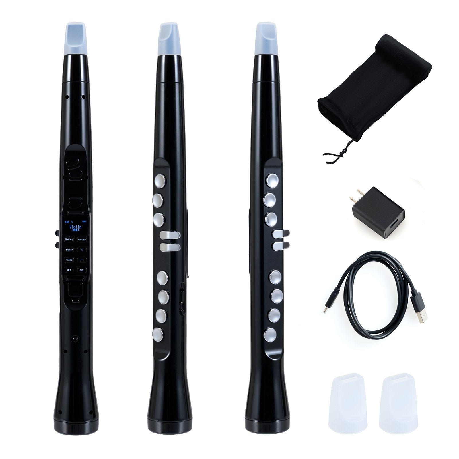 Universalus skaitmeninis pučiamasis instrumentas su 100 garsų ir belaidžiu MIDI (Juoda)