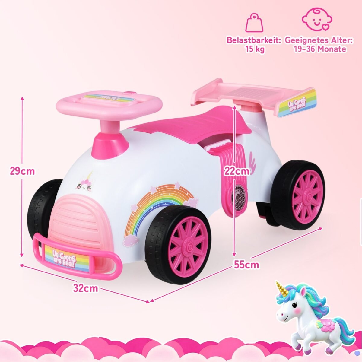 Vaikiška stumdymo mašinėlė su muzikine funkcija ir daiktadėže (Rožinė) – Paveikslėlis 2