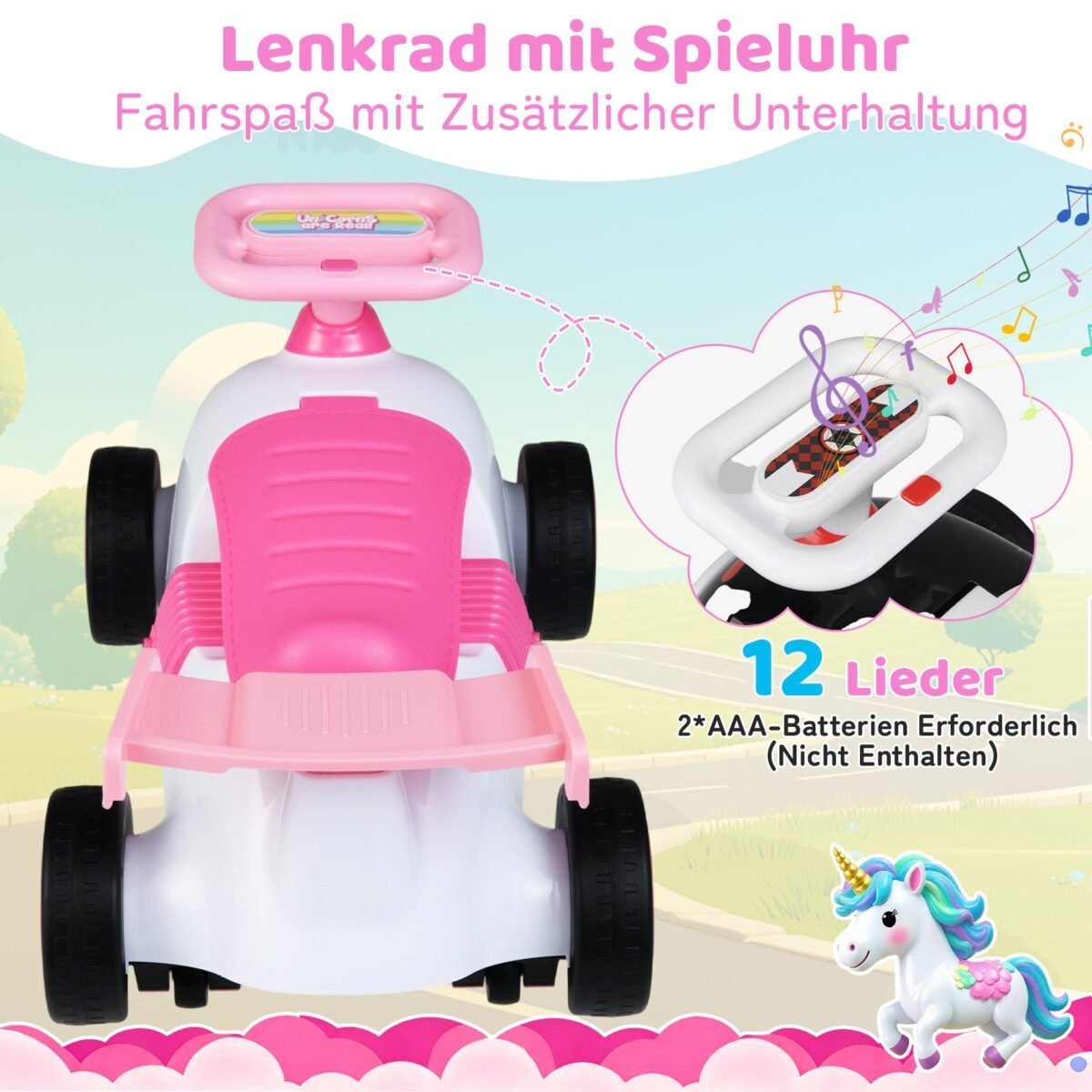 Vaikiška stumdymo mašinėlė su muzikine funkcija ir daiktadėže (Rožinė) – Paveikslėlis 3