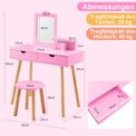 Vaikiškas kosmetinis staliukas su nuimamu veidrodžiu ir kėdute (Rožinė)