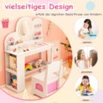 Vaikiškas kosmetinis staliukas su apšviestu veidrodžiu ir kėdute (Balta) – Paveikslėlis 5