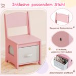 Vaikiškas kosmetinis staliukas su kėdute ir reguliuojamu 3 spalvų LED veidrodžiu (Rožinė)