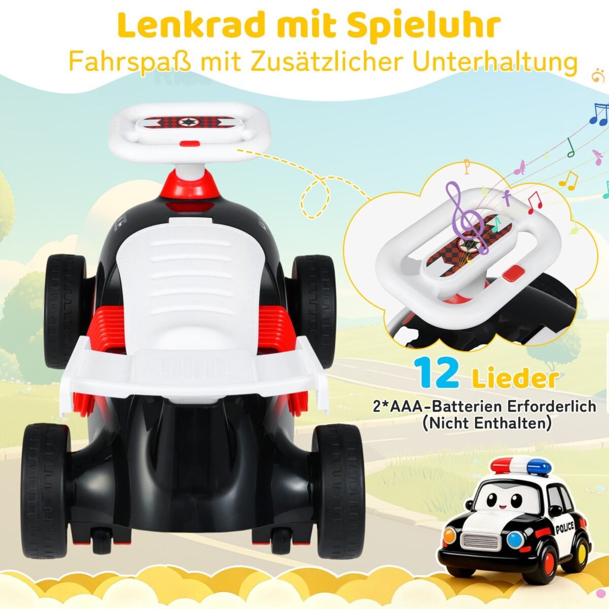 Vaikiškas stumiamas automobilis su muzika ir daiktadėže po sėdyne (Raudona ir juoda) – Paveikslėlis 4